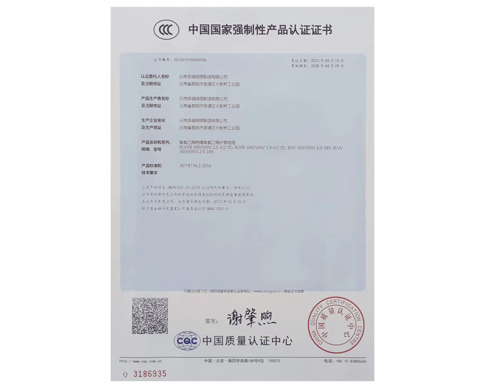 中國國家強制生產(chǎn)產(chǎn)品認證證書