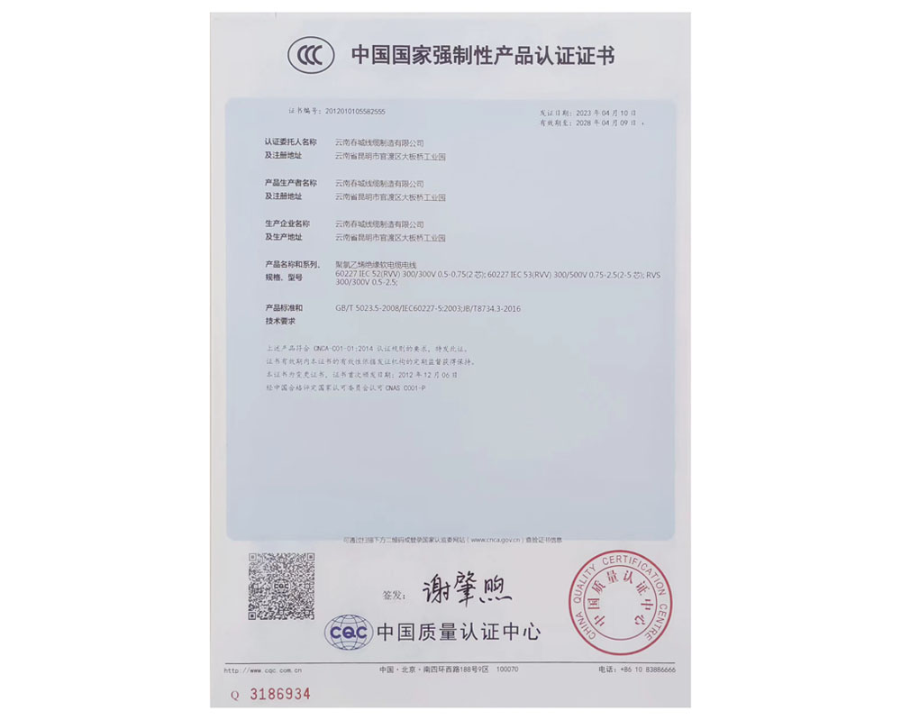 中國國家強制生產(chǎn)產(chǎn)品認證證書