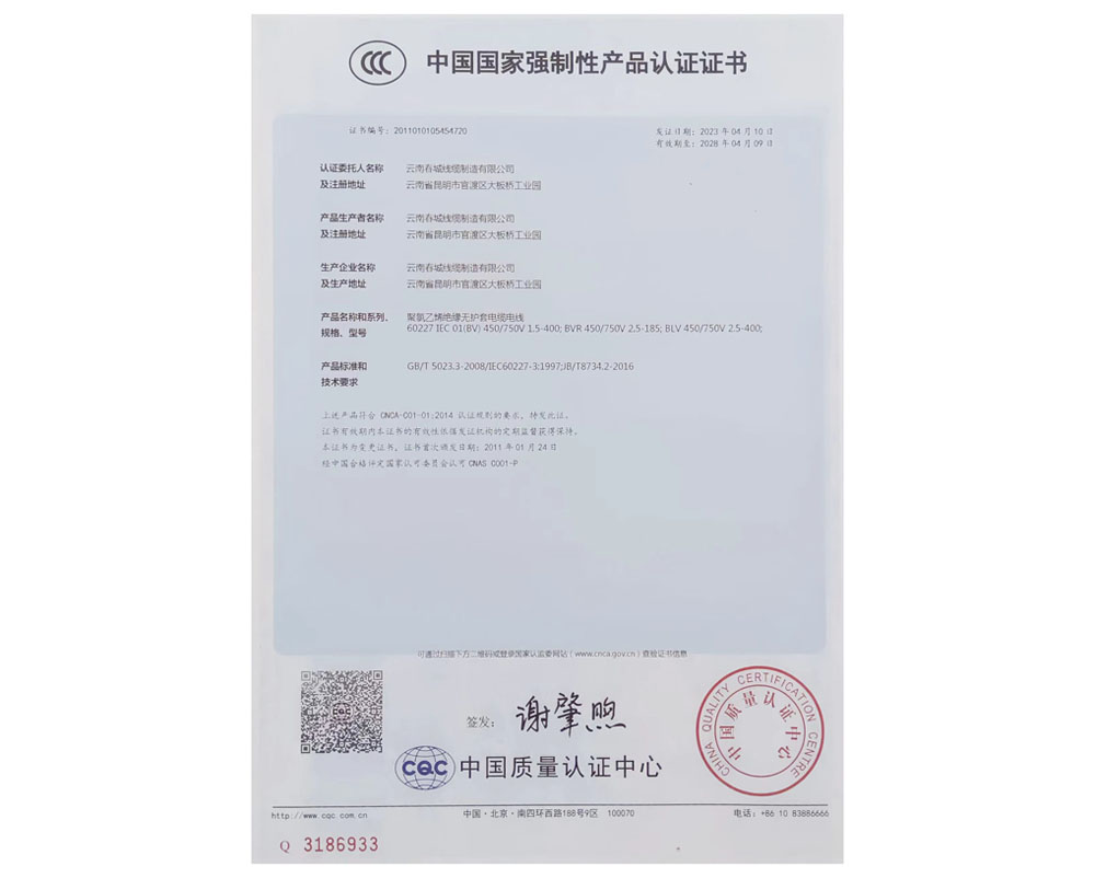 中國國家強制生產(chǎn)產(chǎn)品認證證書